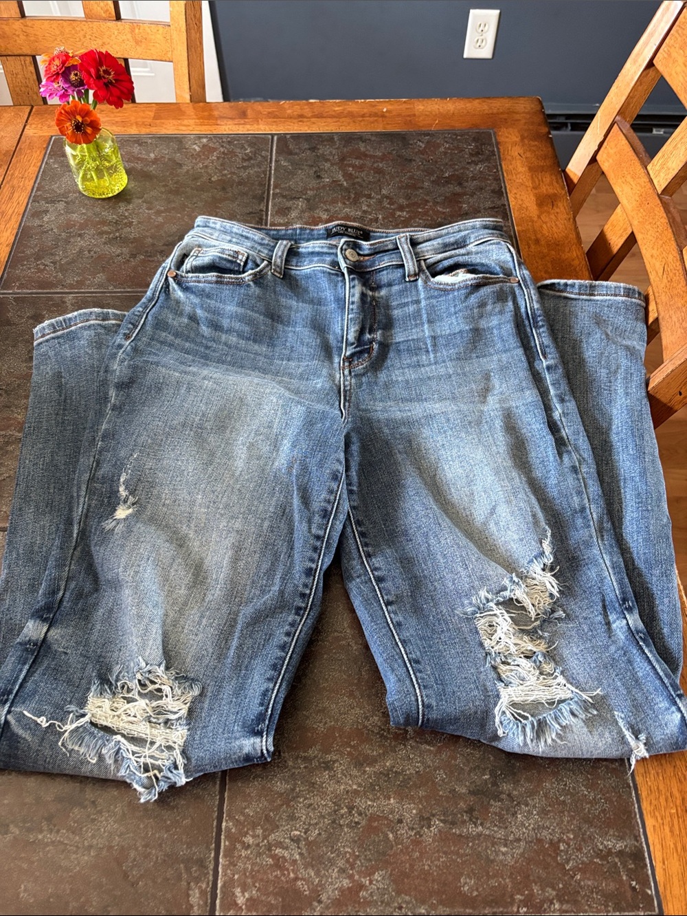 Judy Blue Distressed Light Blue Boyfriend Jeans
